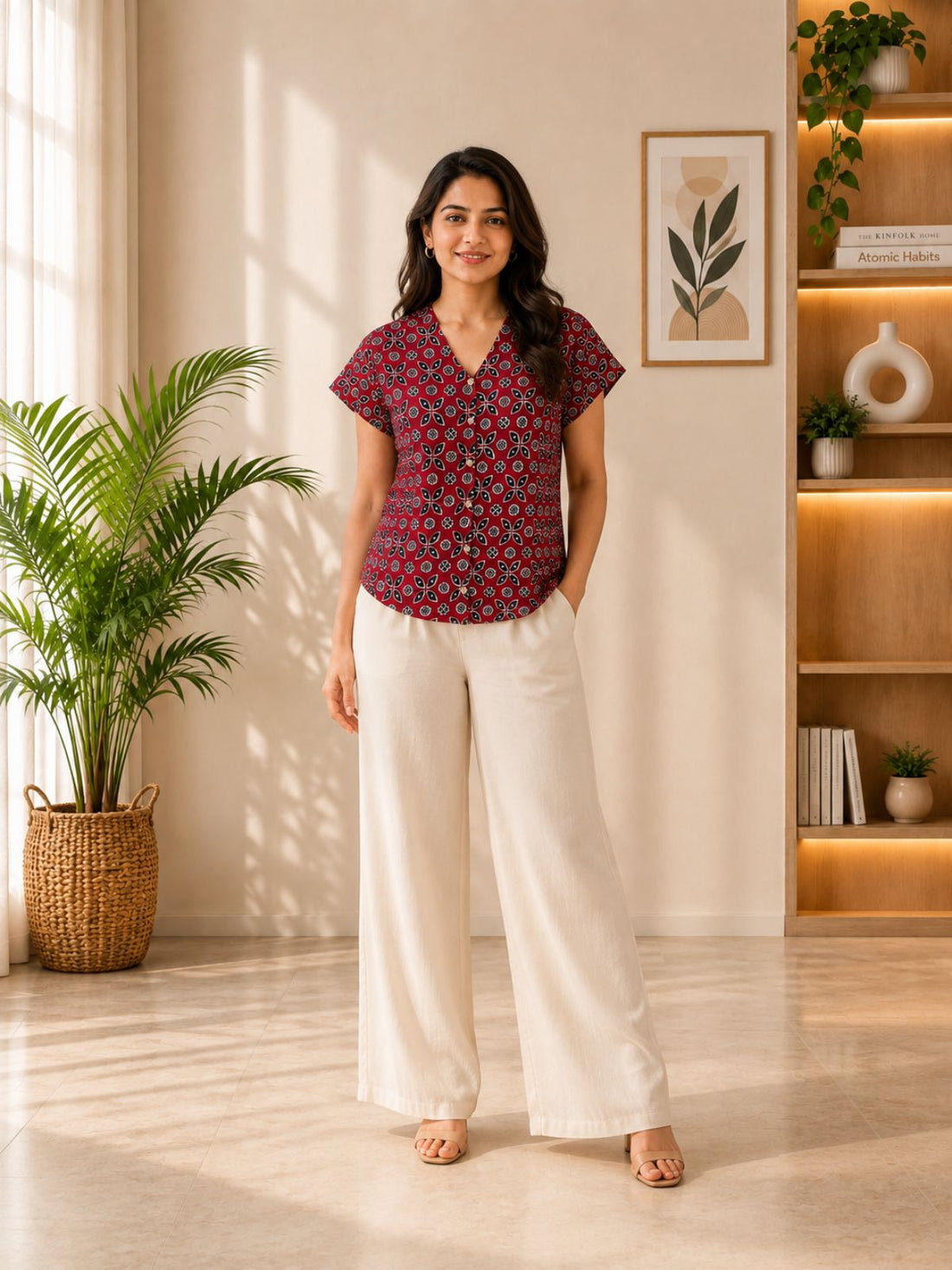 Jaipuri Maroon Printed Cotton Top-013