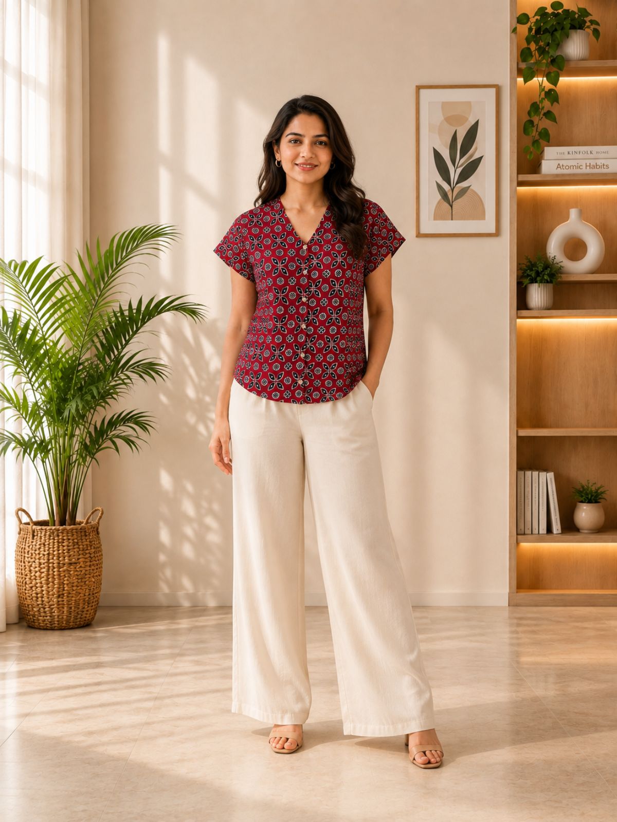 Jaipuri Maroon Printed Cotton Top-013