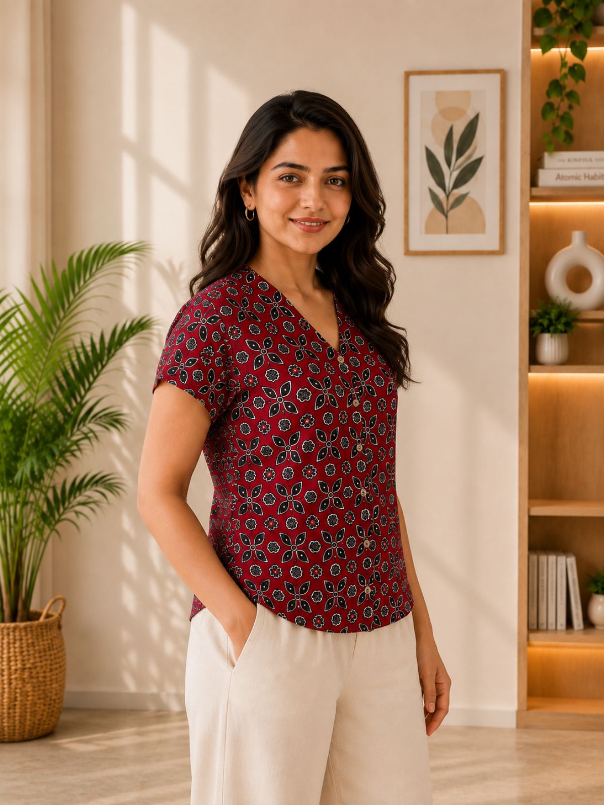Jaipuri Maroon Printed Cotton Top-013