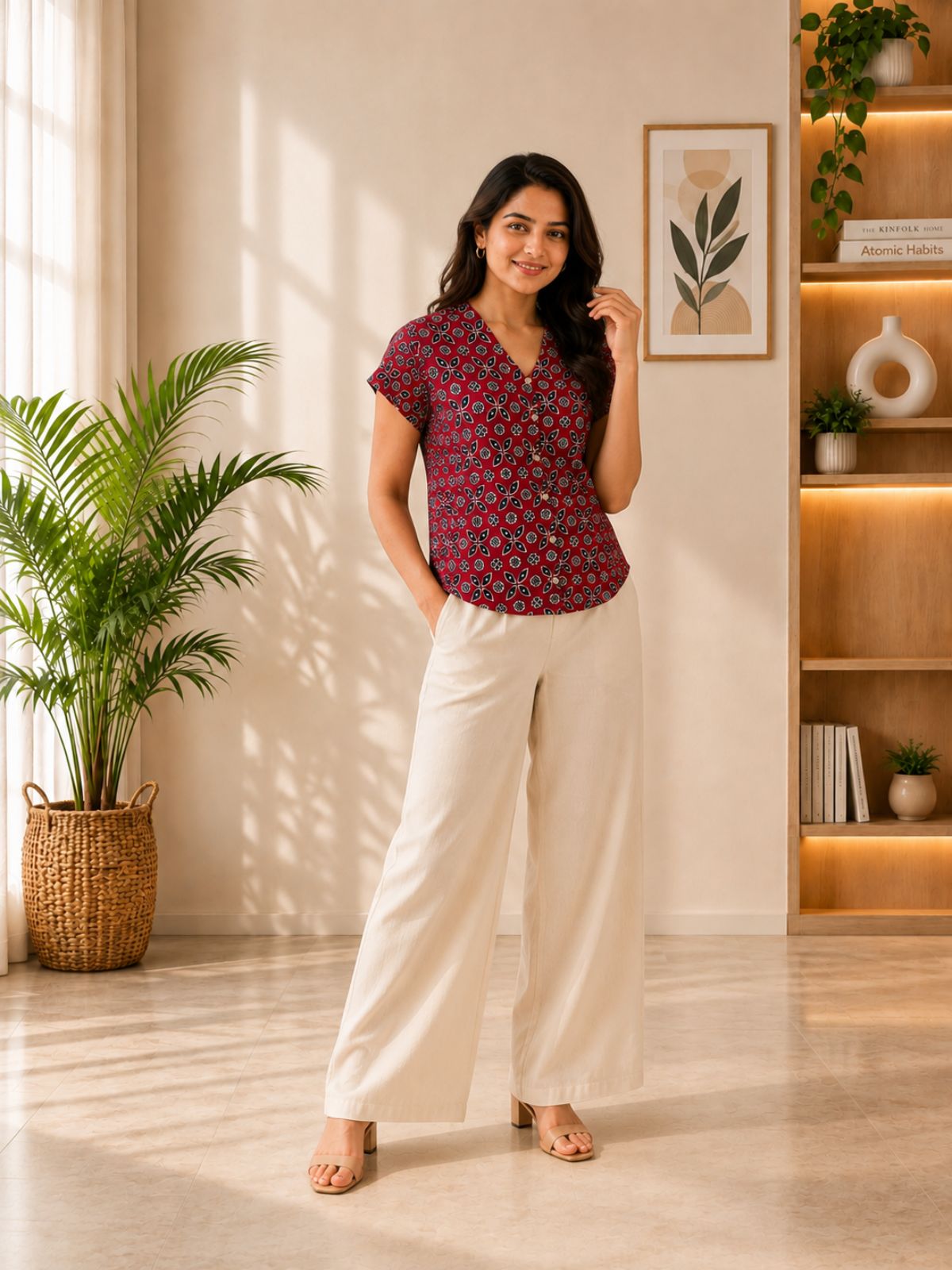 Jaipuri Maroon Printed Cotton Top-013