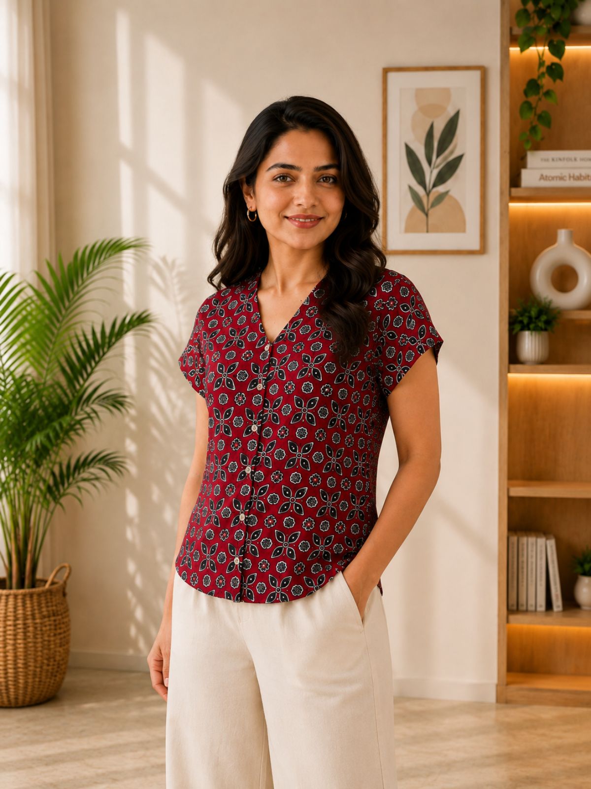 Jaipuri Maroon Printed Cotton Top-013