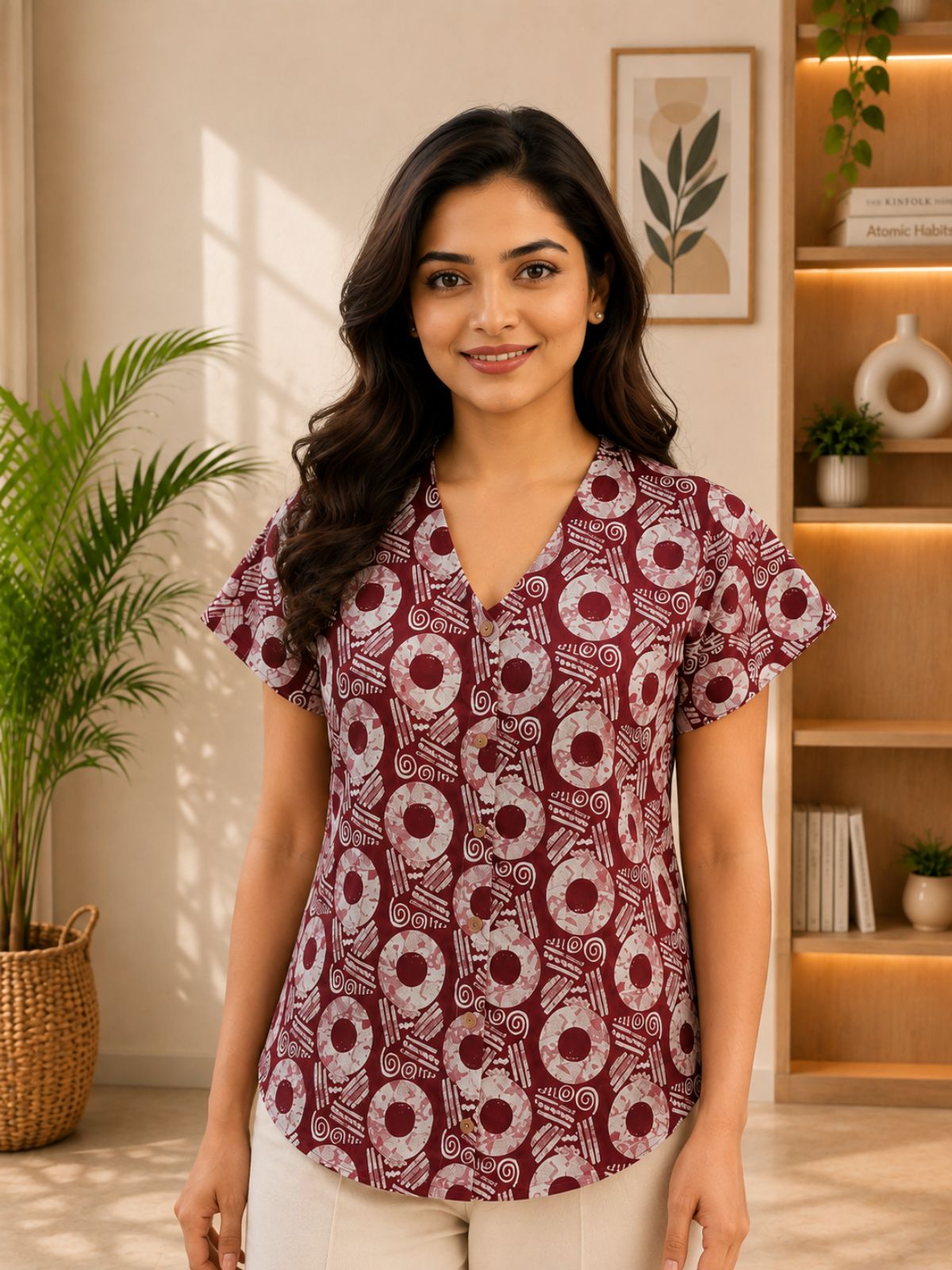 Jaipuri Maroon Printed Cotton Top-014