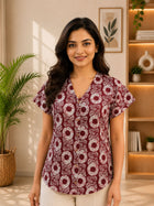 Jaipuri Maroon Printed Cotton Top-014