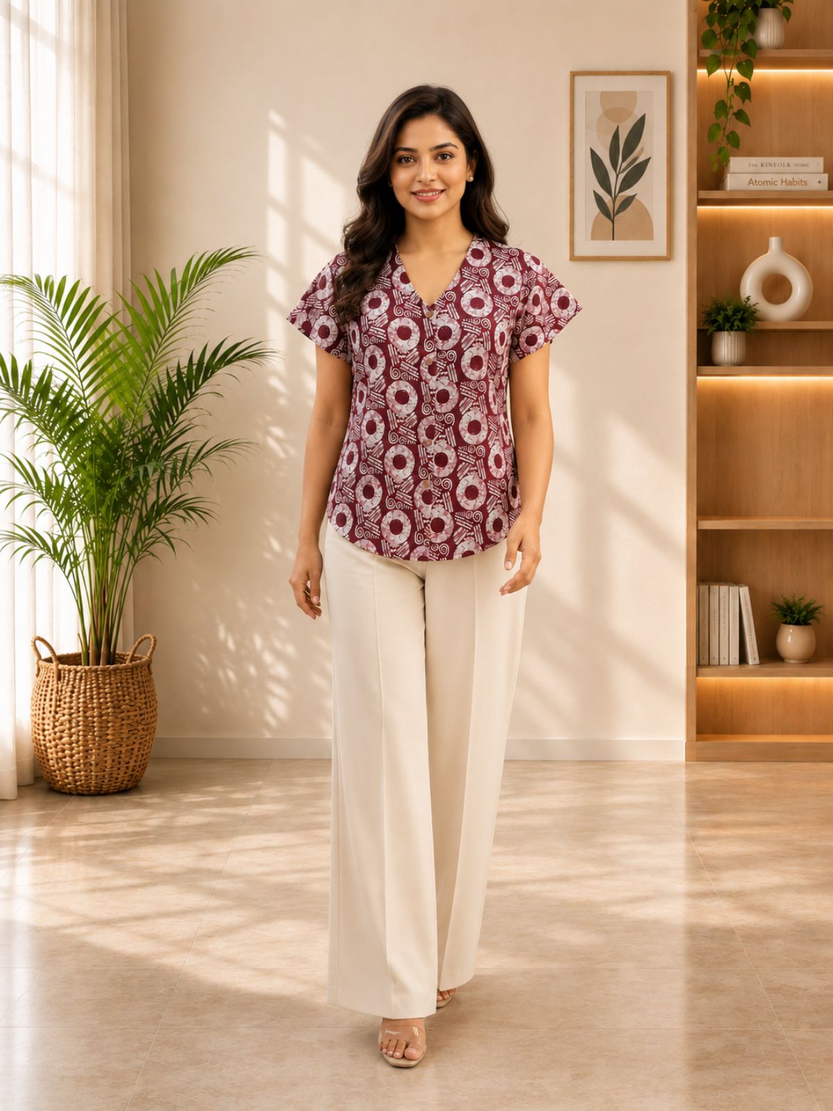 Jaipuri Maroon Printed Cotton Top-014