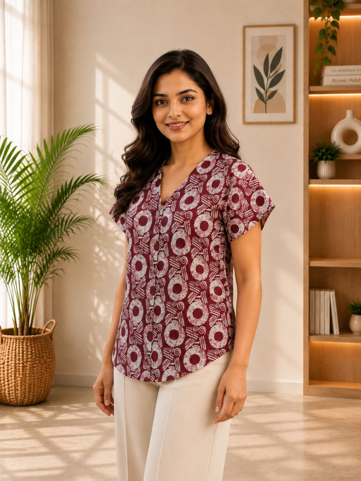 Jaipuri Maroon Printed Cotton Top-014