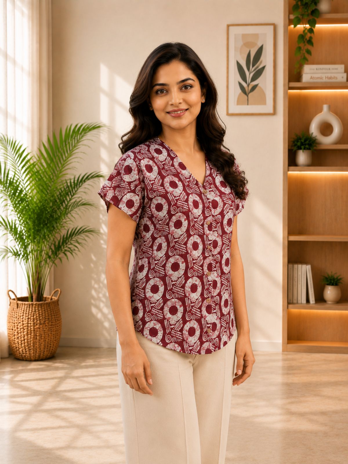 Jaipuri Maroon Printed Cotton Top-014