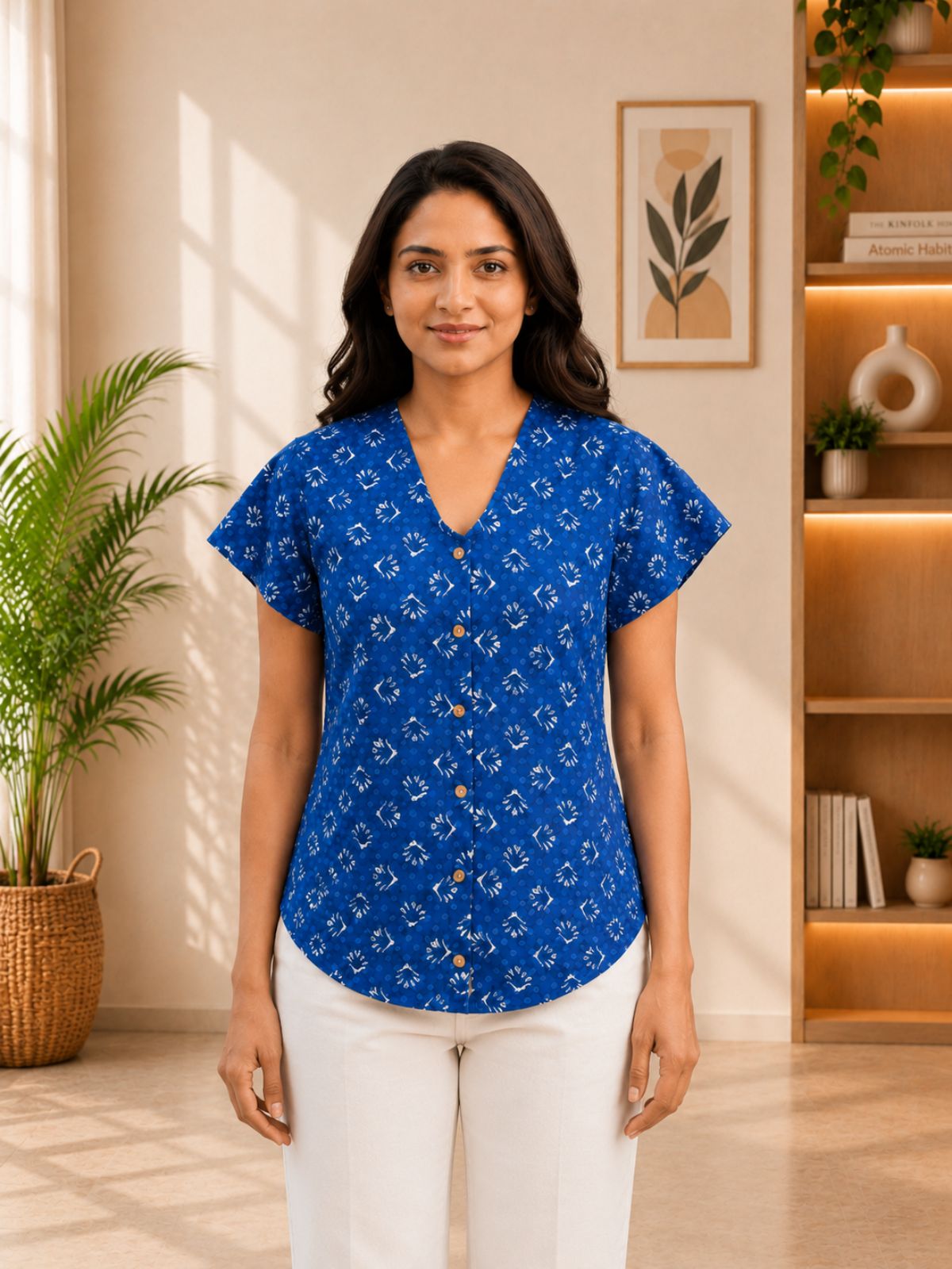 Jaipuri Blue Printed Cotton Top-016