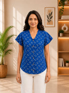 Jaipuri Blue Printed Cotton Top-016