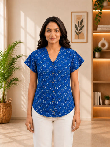 Jaipuri Blue Printed Cotton Top-016