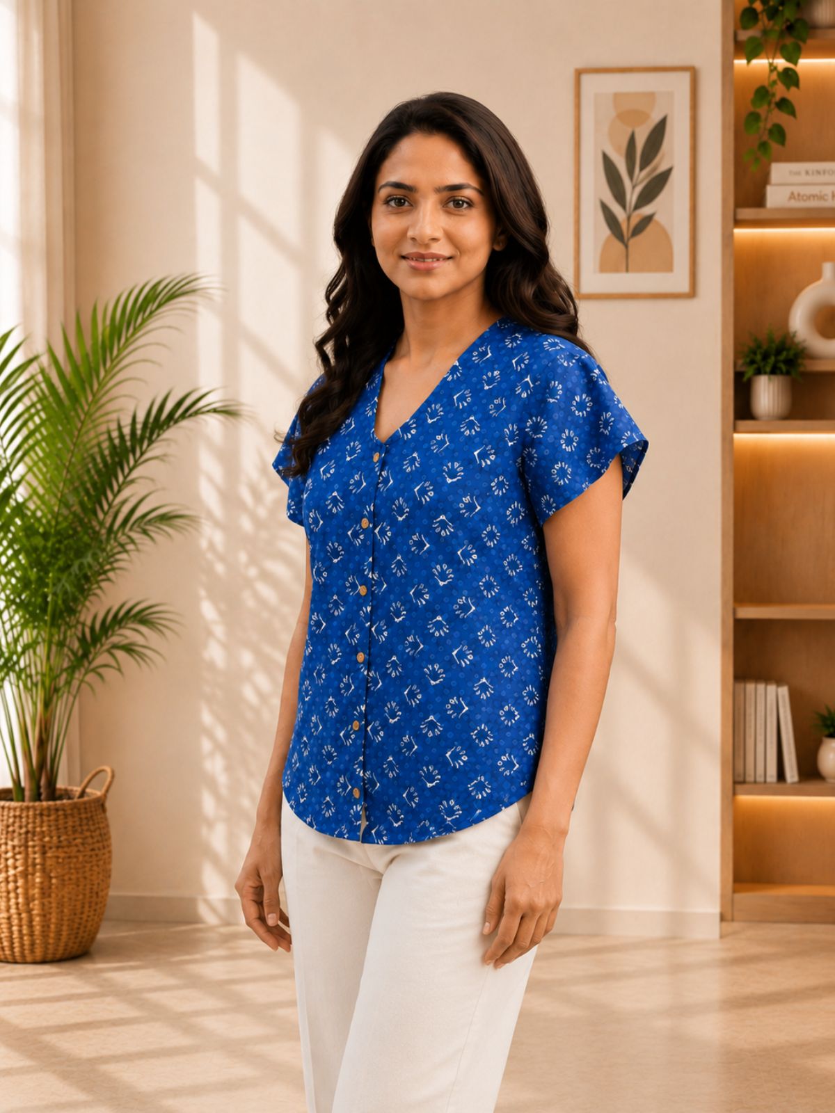 Jaipuri Blue Printed Cotton Top-016