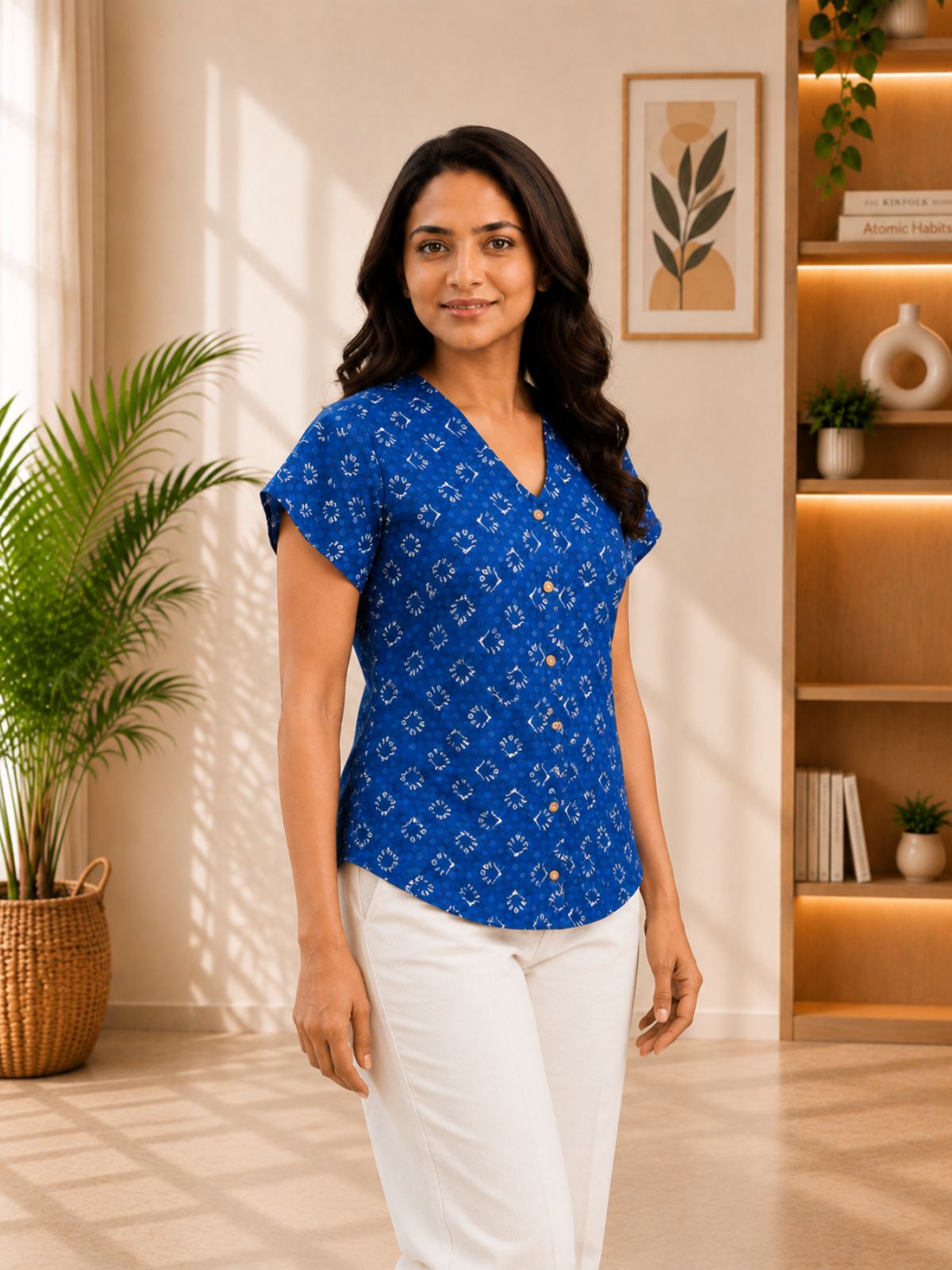 Jaipuri Blue Printed Cotton Top-016