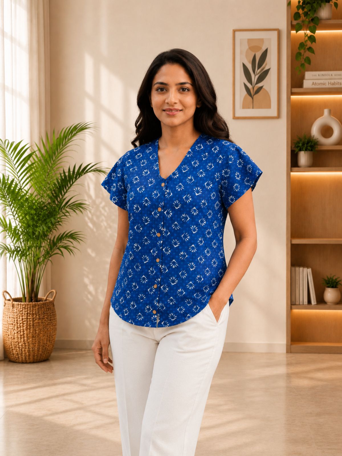 Jaipuri Blue Printed Cotton Top-016