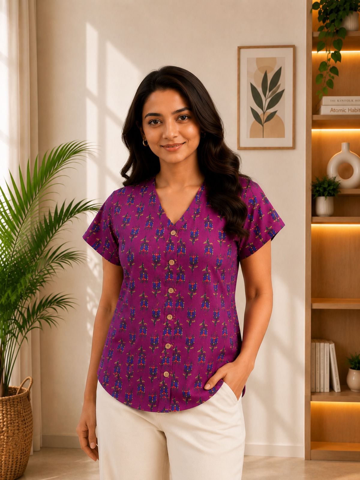 Jaipuri Magenta Printed Cotton Top-017