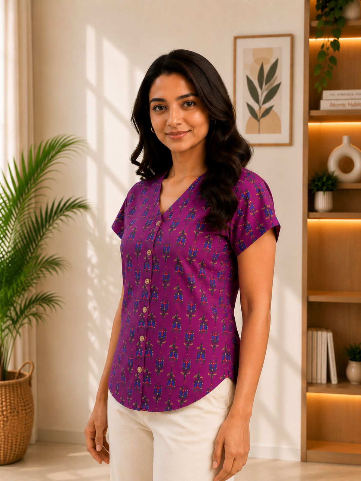 Jaipuri Magenta Printed Cotton Top-017