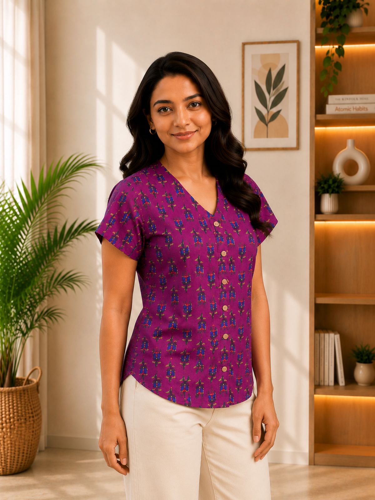 Jaipuri Magenta Printed Cotton Top-017