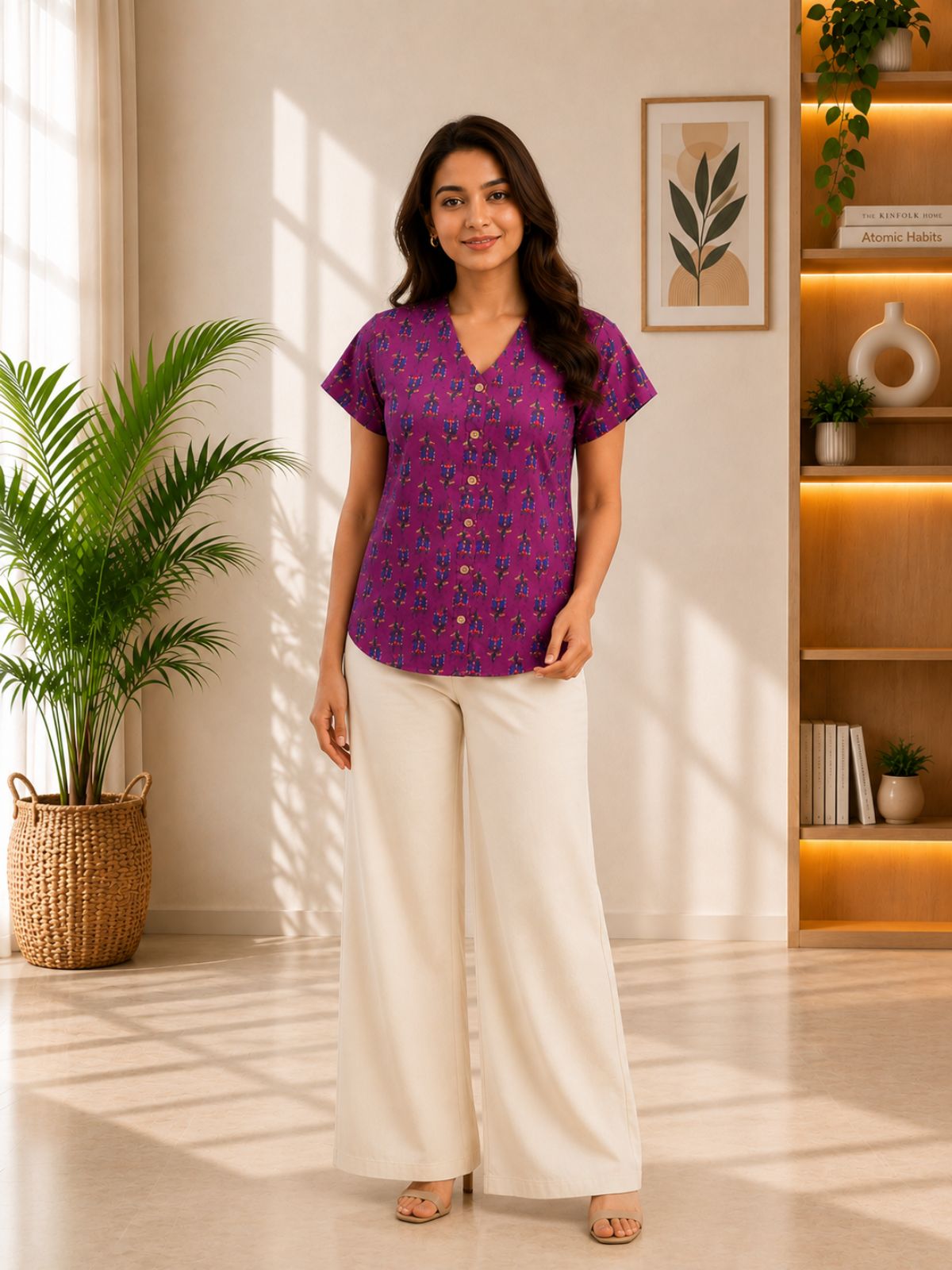 Jaipuri Magenta Printed Cotton Top-017