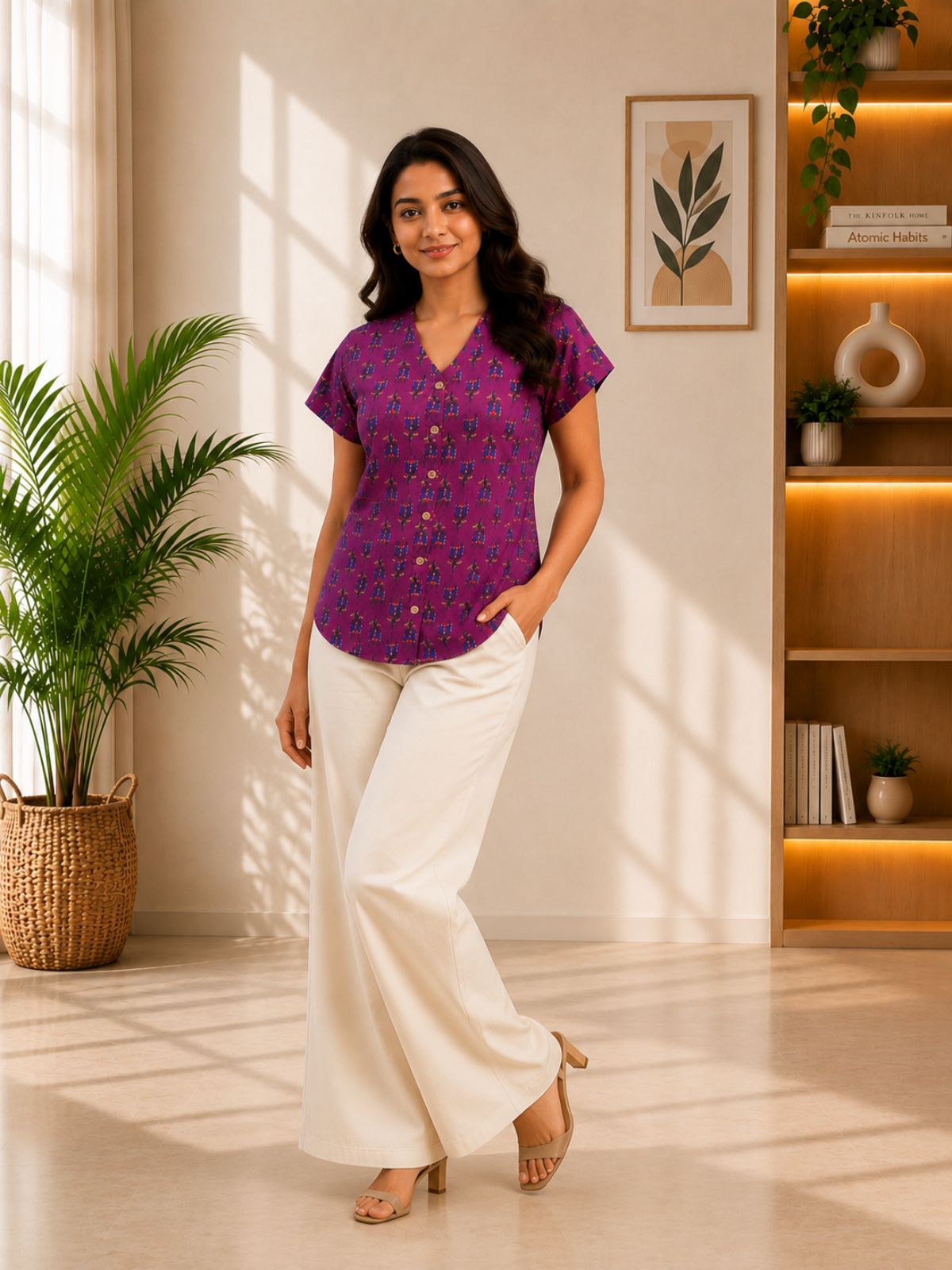 Jaipuri Magenta Printed Cotton Top-017
