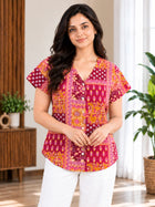Jaipuri Maroon Printed Cotton Top-019