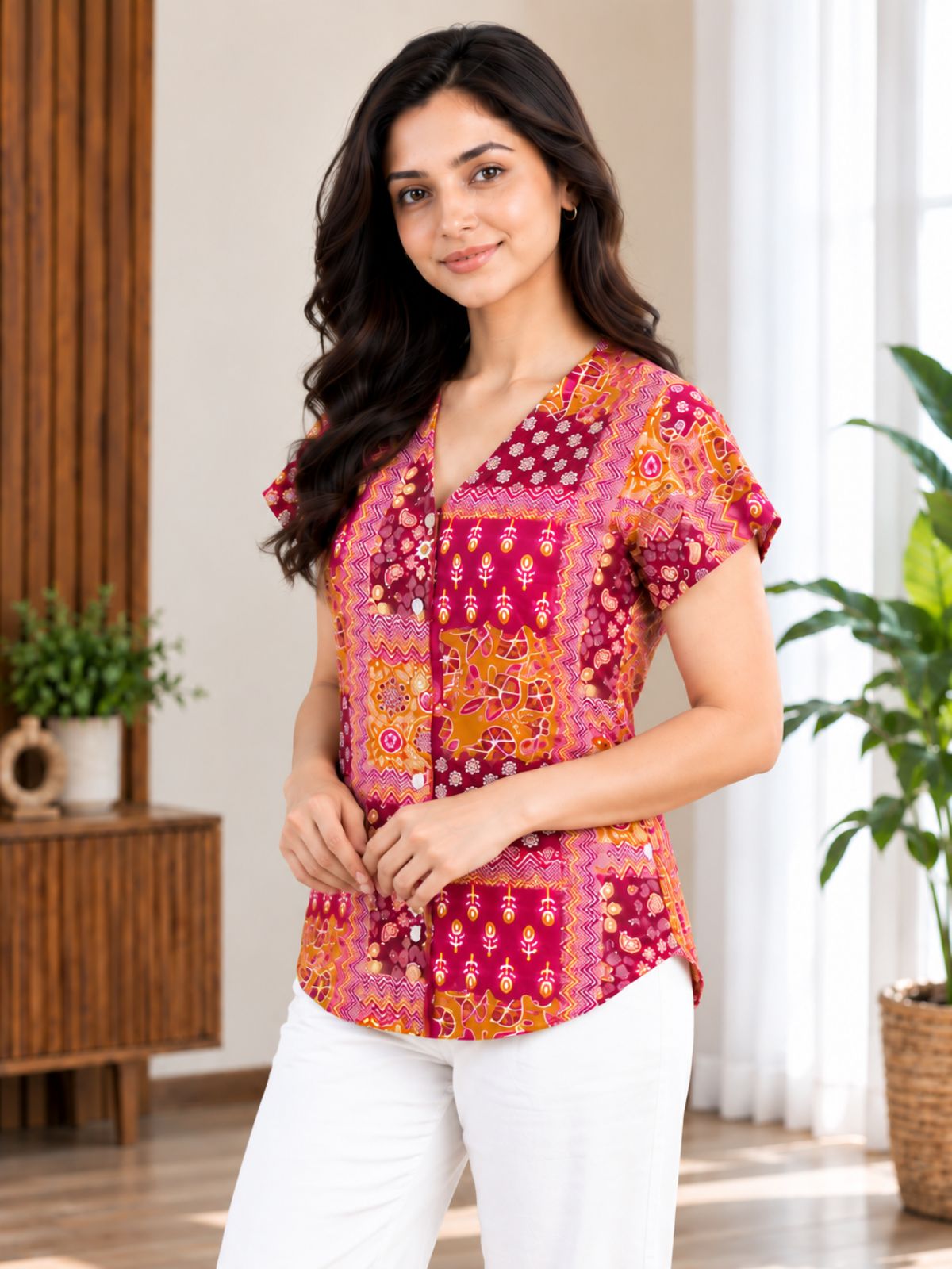 Jaipuri Maroon Printed Cotton Top-019