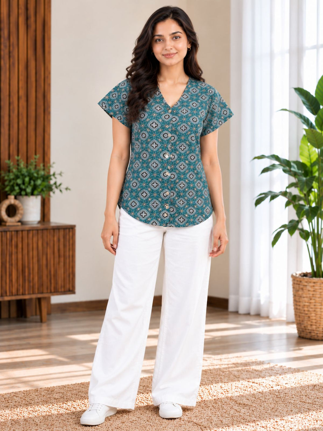 Jaipuri Blue Printed Cotton Top-020