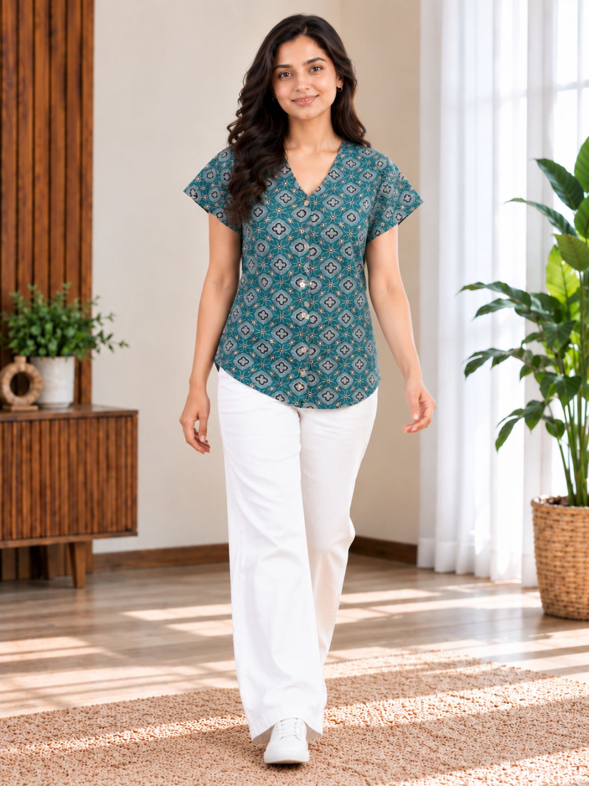 Jaipuri Blue Printed Cotton Top-020
