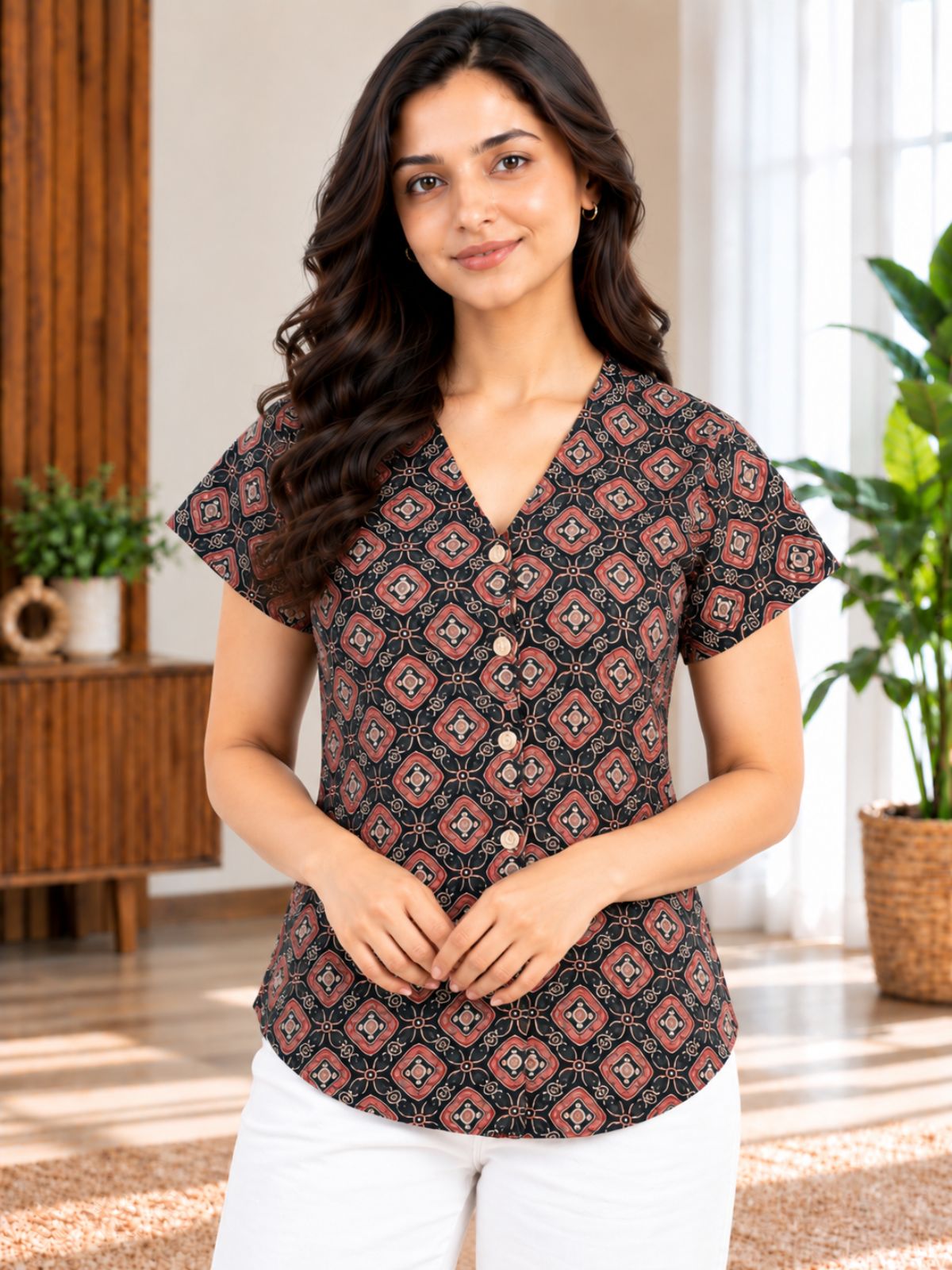 Jaipuri Black Printed Cotton Top-021