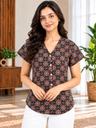 Jaipuri Black Printed Cotton Top-021