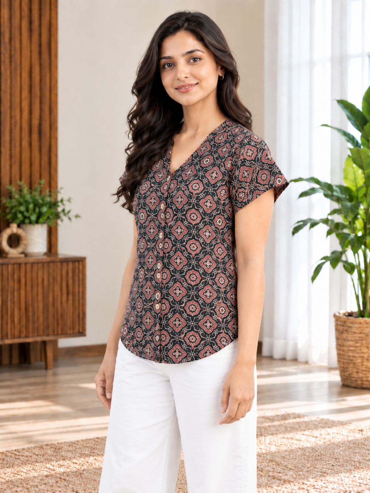 Jaipuri Black Printed Cotton Top-021