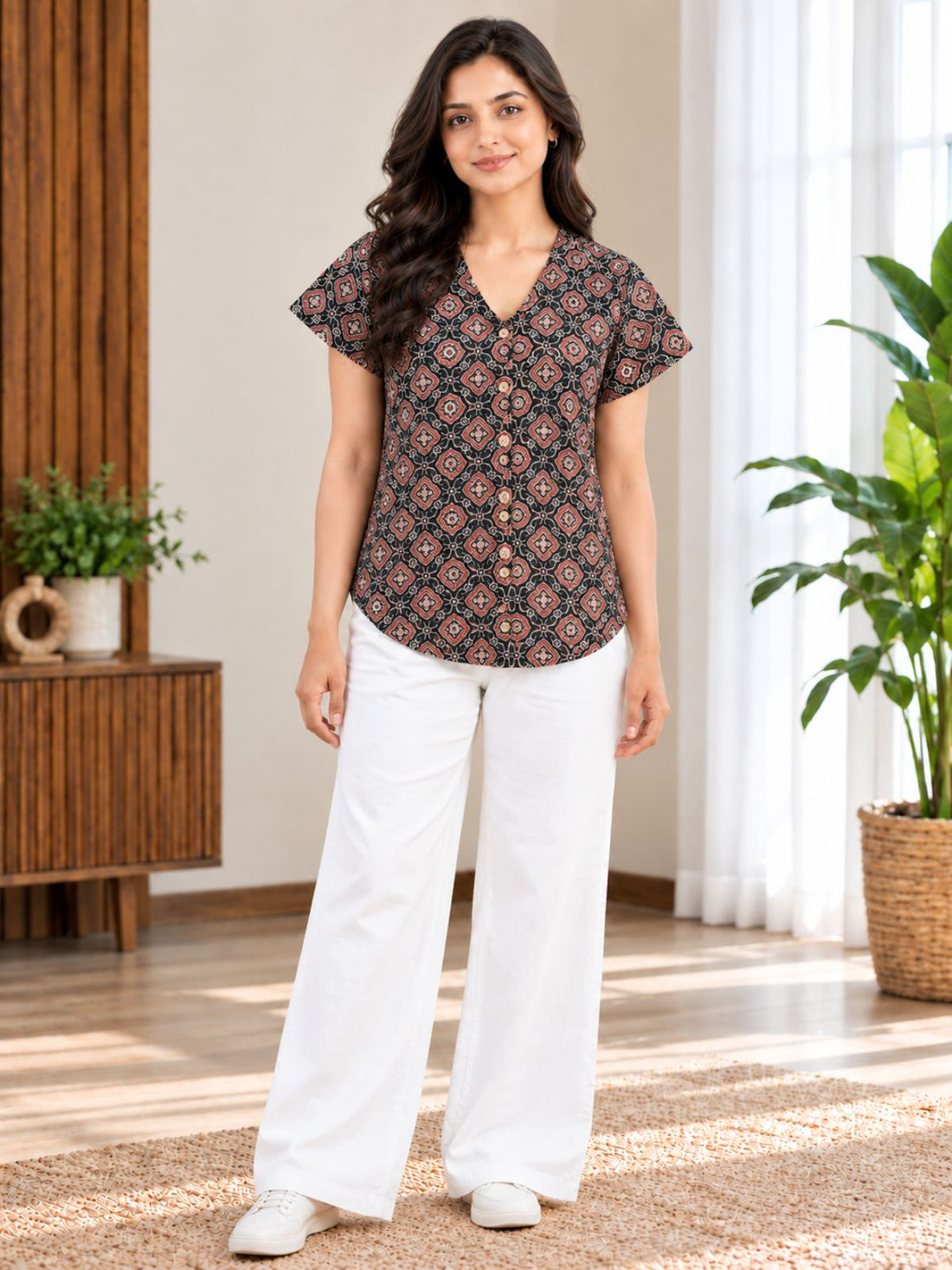 Jaipuri Black Printed Cotton Top-021