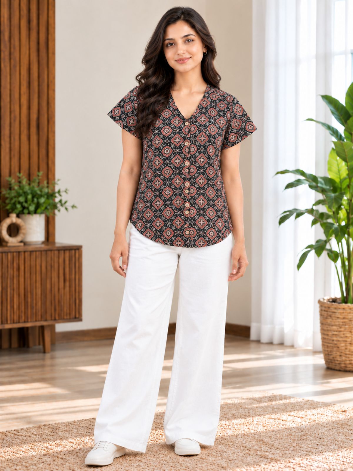 Jaipuri Black Printed Cotton Top-021