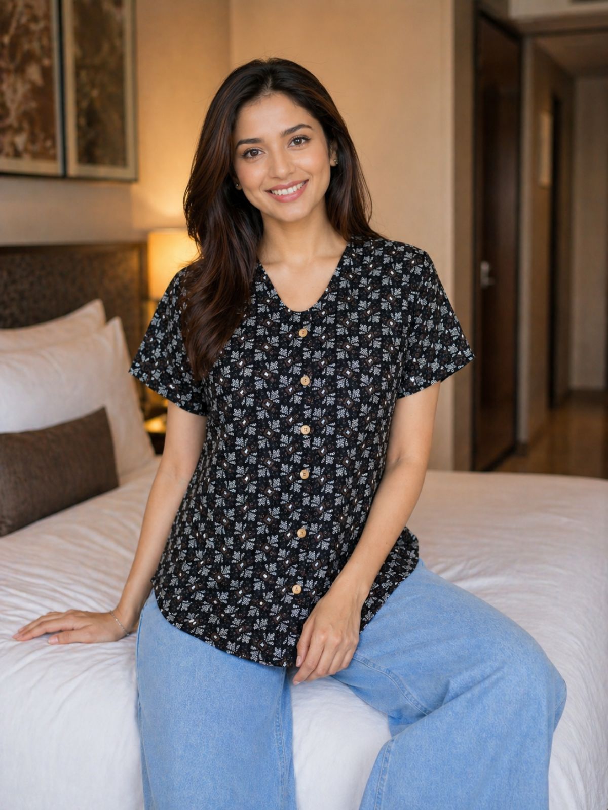 Jaipuri Dark Brown Printed Cotton Top-03