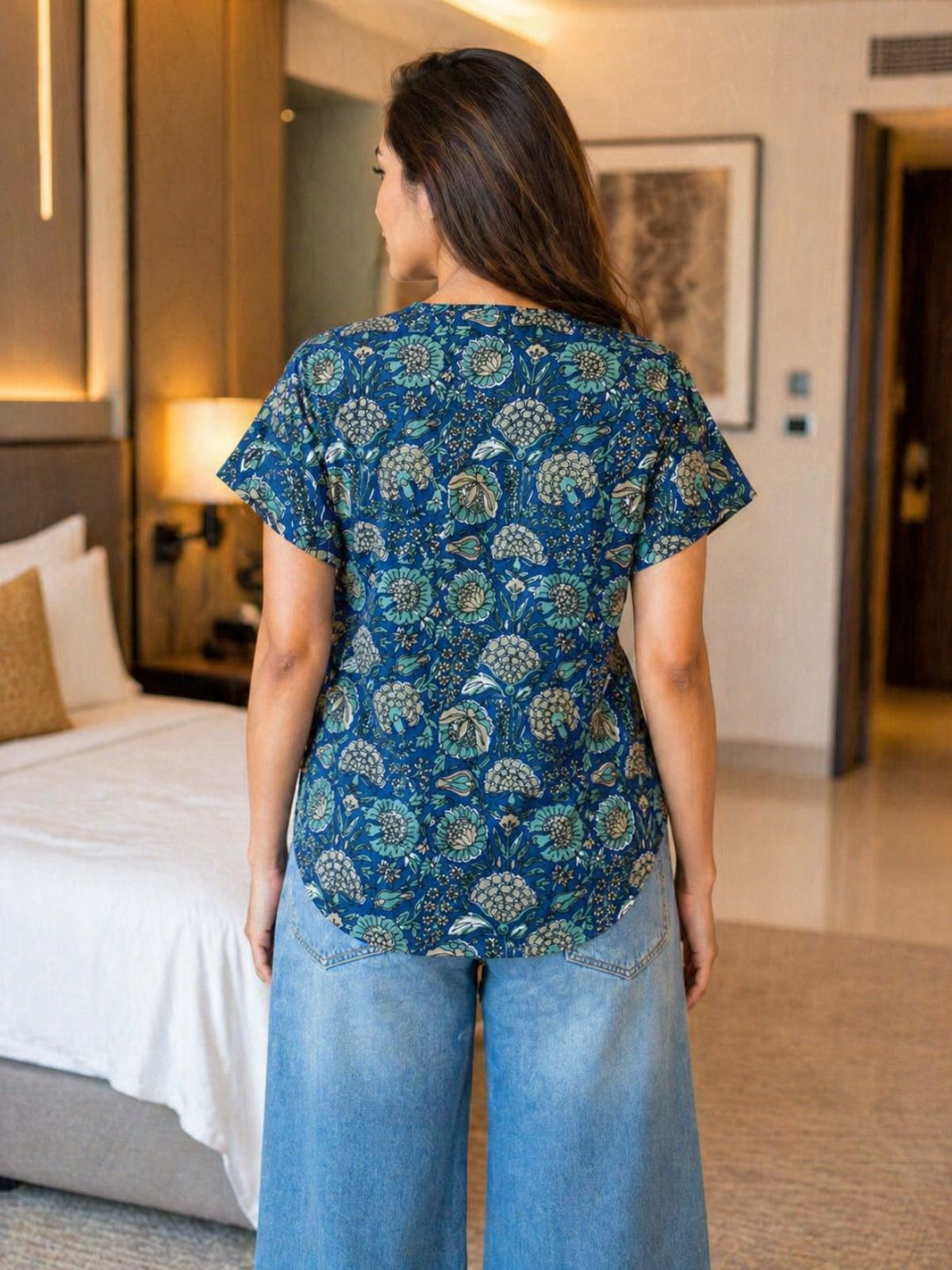 Jaipuri Blue Printed Cotton Top-06
