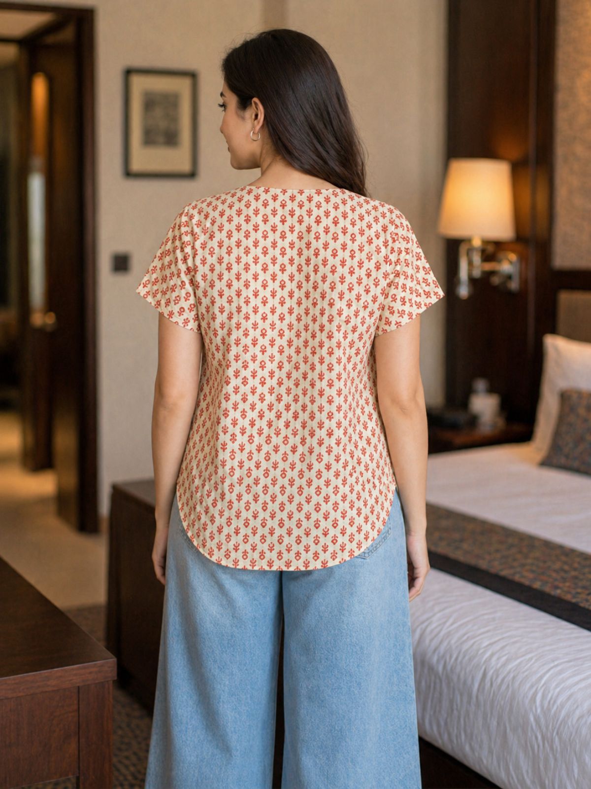 Jaipuri Orange Printed Cotton Top-07