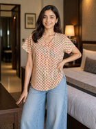 Jaipuri Orange Printed Cotton Top-07