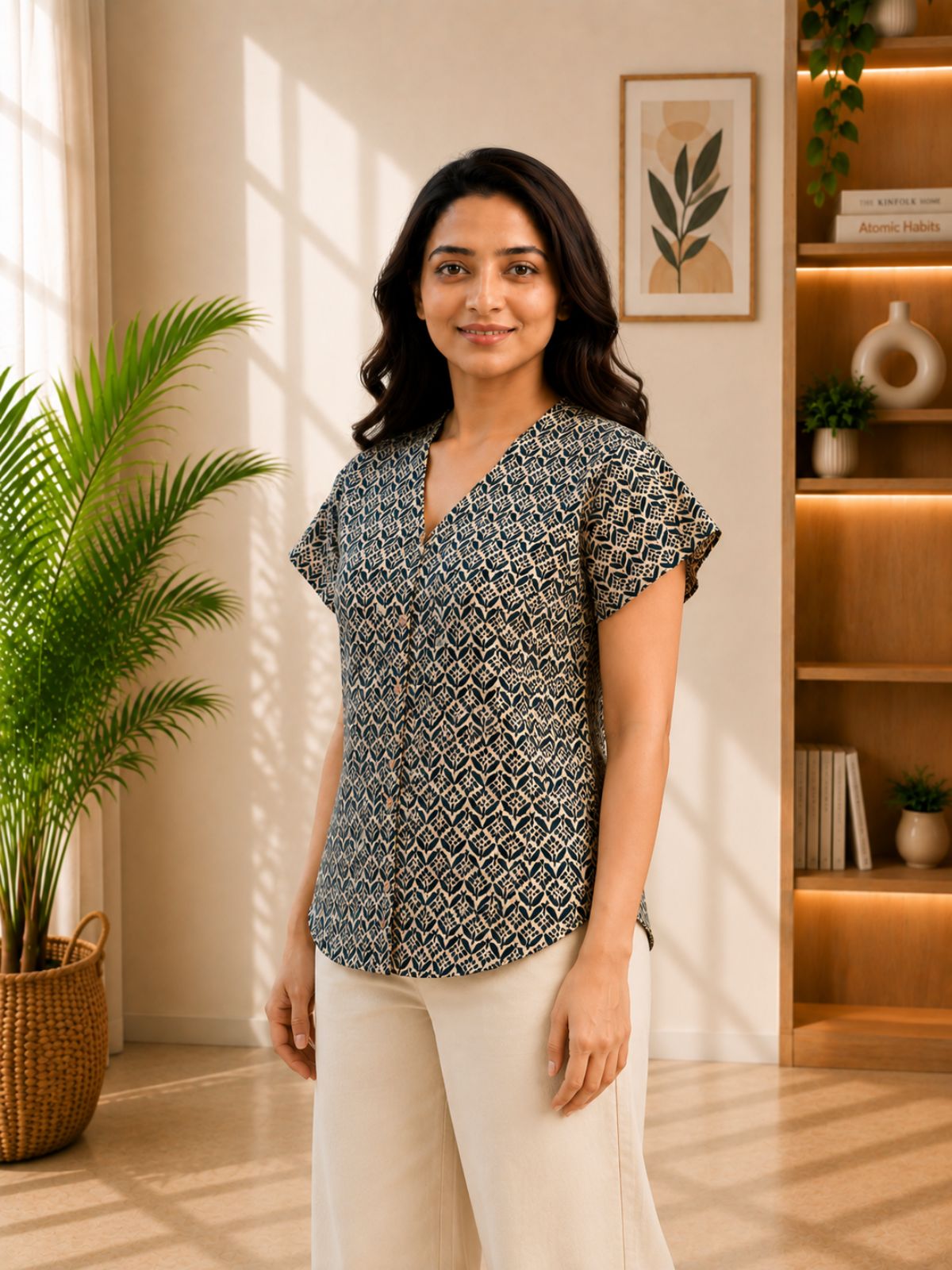 Jaipuri Cream Printed Cotton Top-08