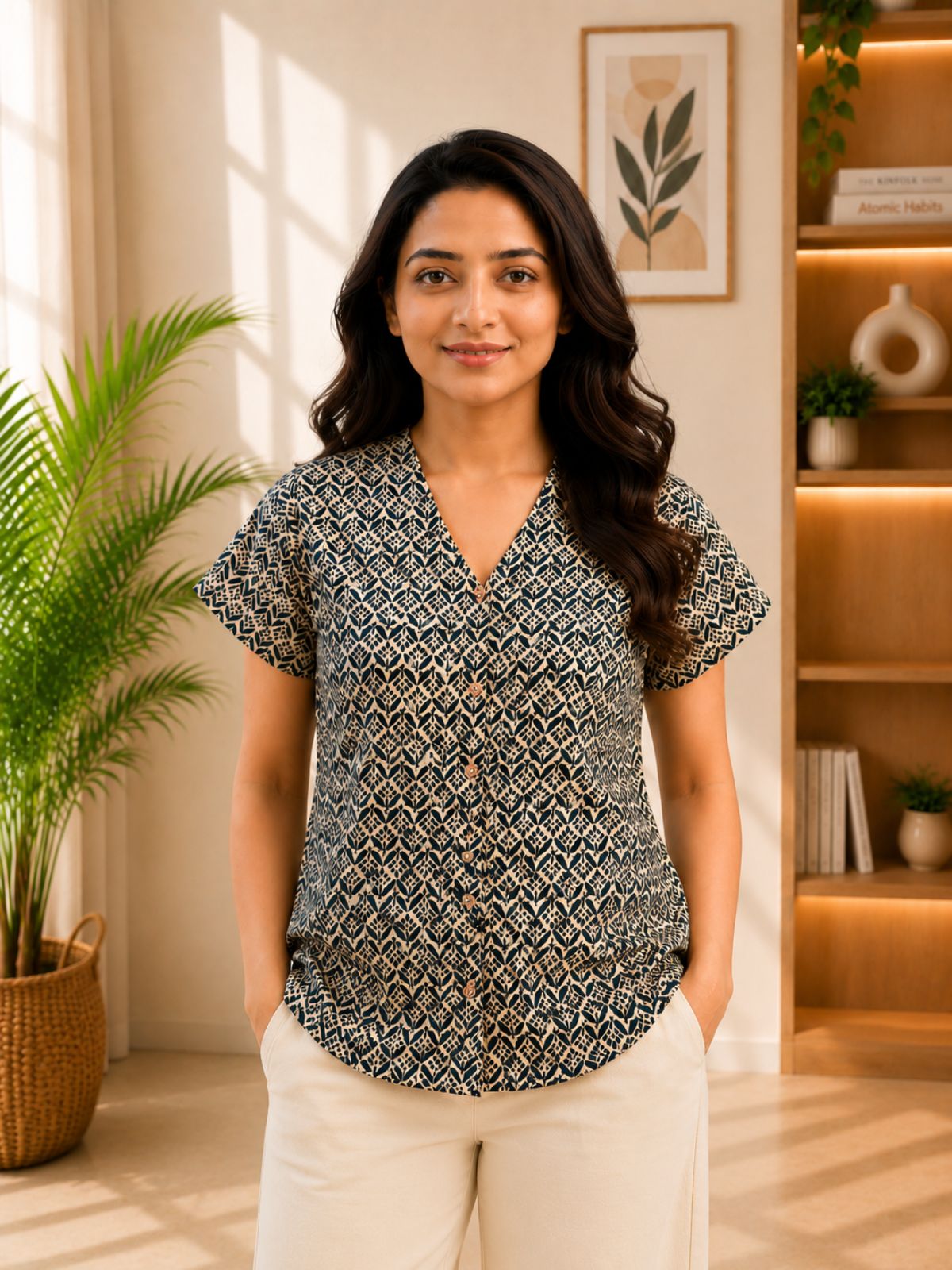 Jaipuri Cream Printed Cotton Top-08