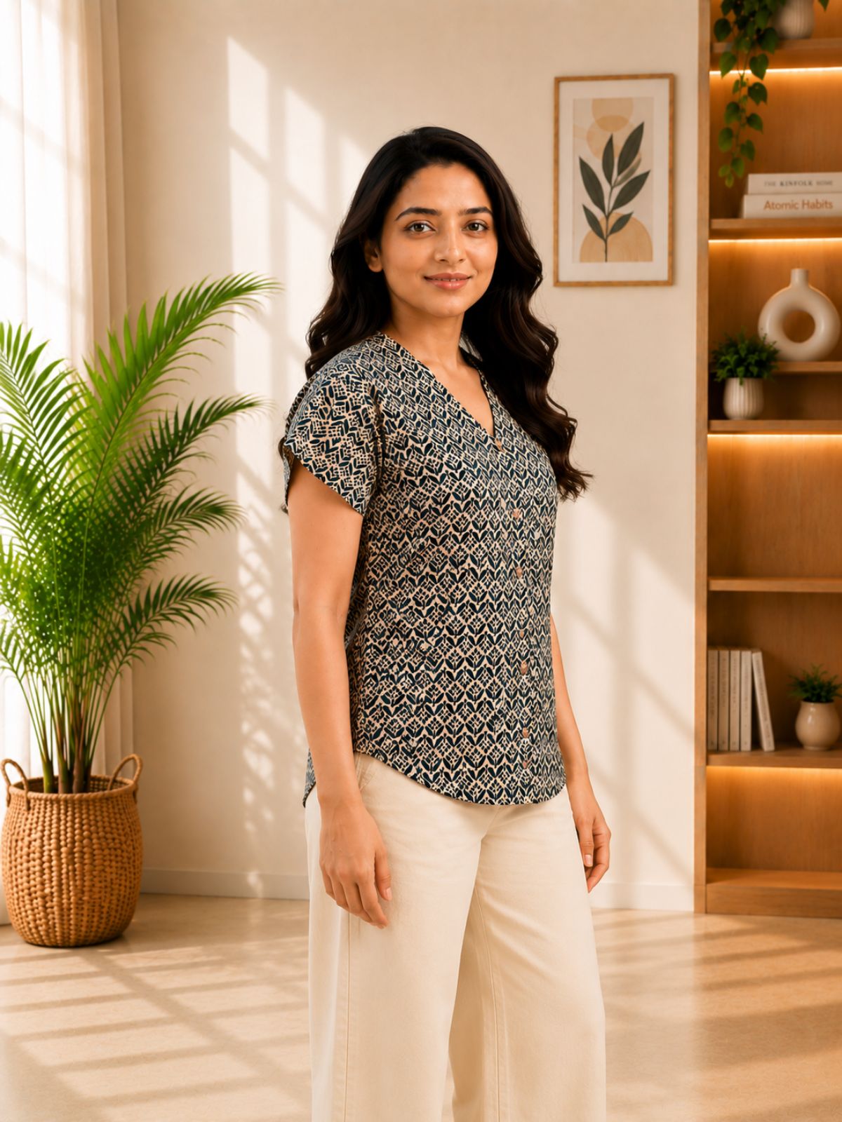 Jaipuri Cream Printed Cotton Top-08