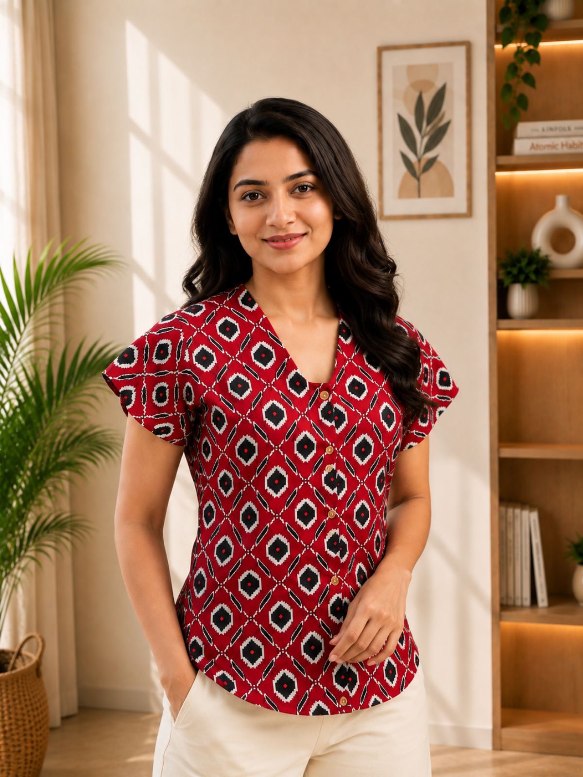 Jaipuri Red Printed Cotton Top-09