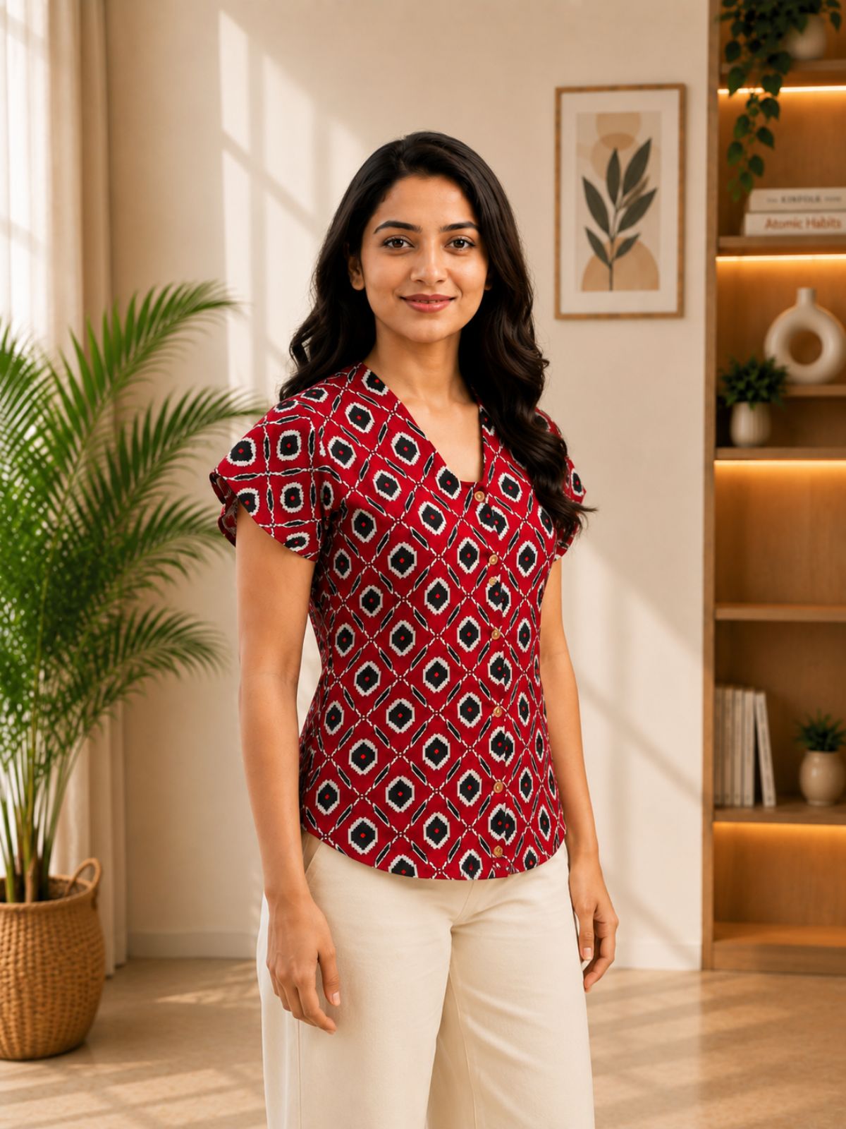 Jaipuri Red Printed Cotton Top-09