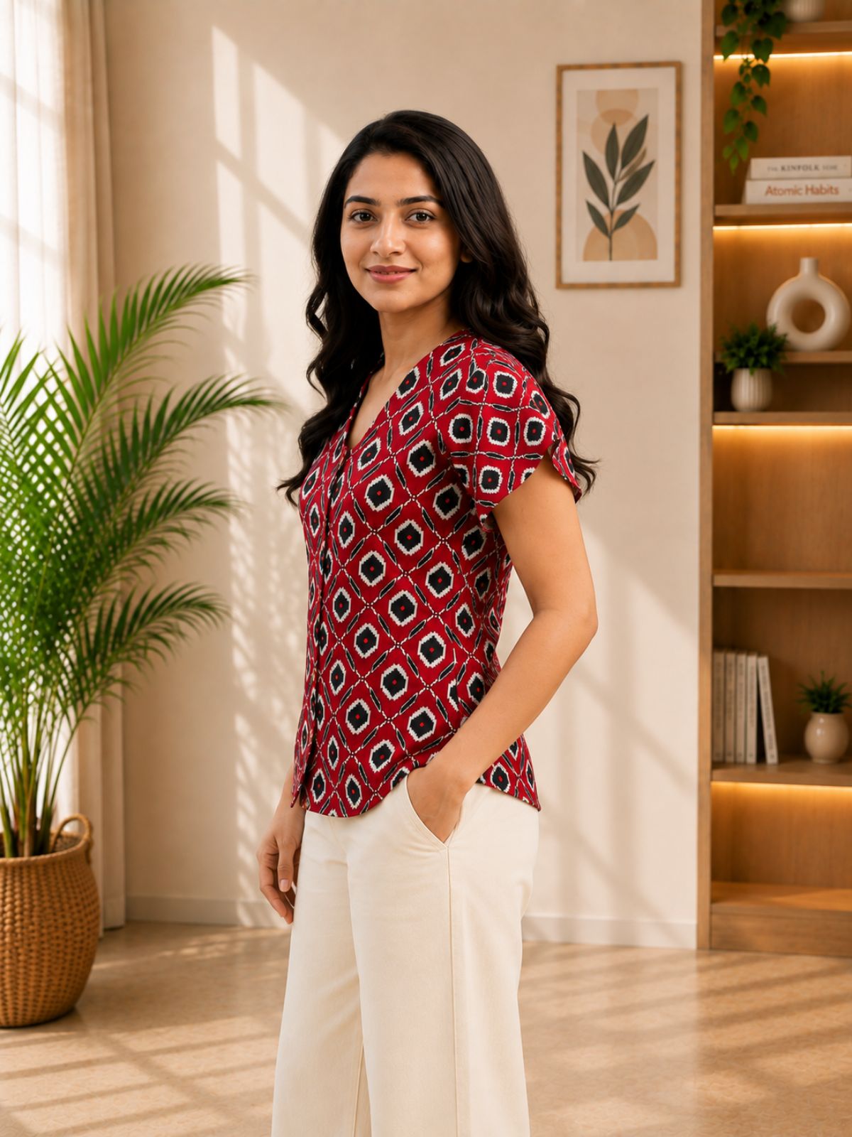 Jaipuri Red Printed Cotton Top-09