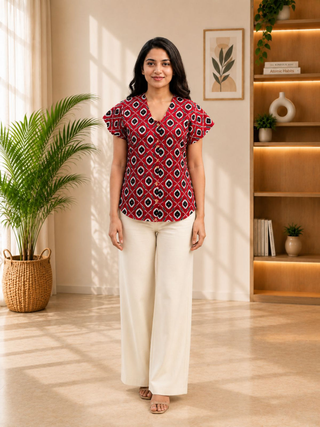 Jaipuri Red Printed Cotton Top-09