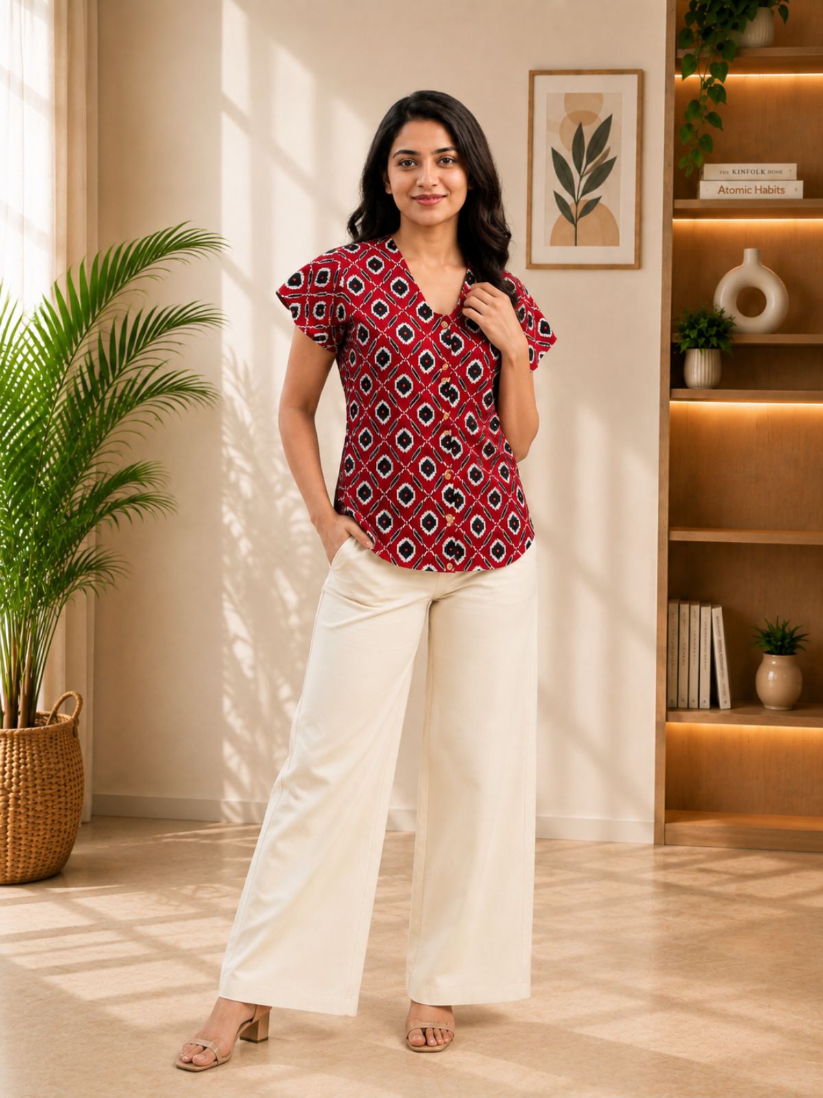 Jaipuri Red Printed Cotton Top-09