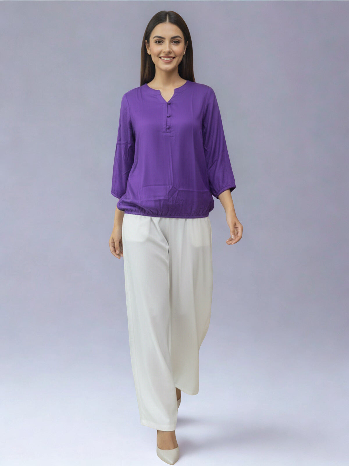 Pack Of 2 Beige and Purple Viscose Waist-Fit Tops