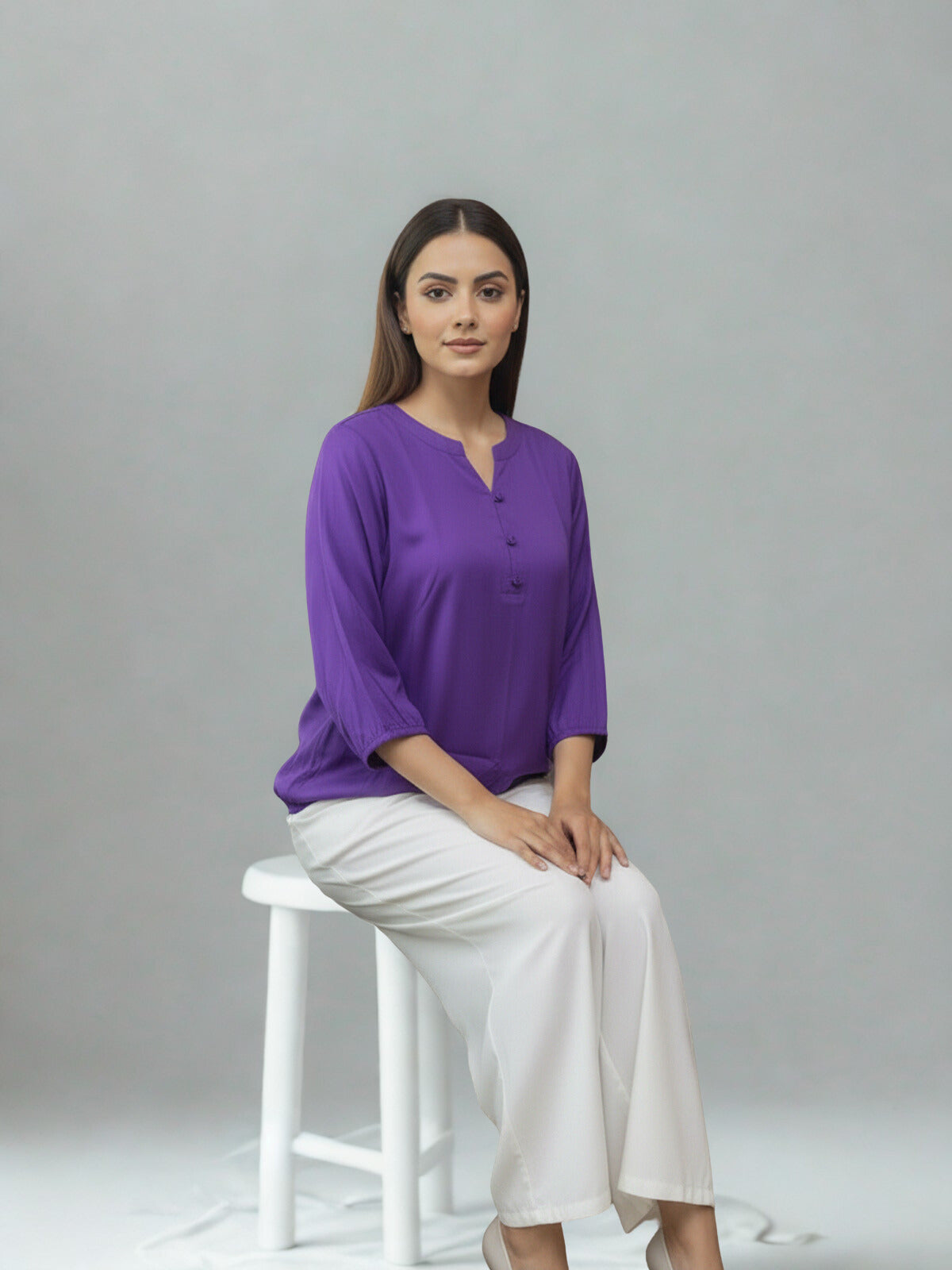 Pack Of 2 Beige and Purple Viscose Waist-Fit Tops