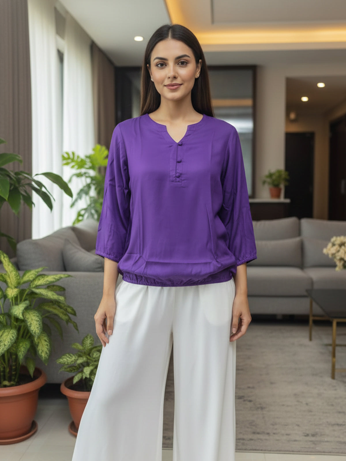 Pack Of 2 Purple and Wine Viscose Waist-Fit Tops