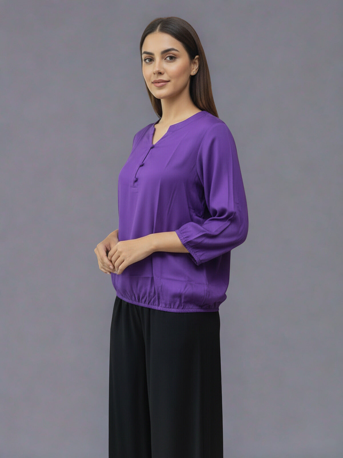 Pack Of 2 Beige and Purple Viscose Waist-Fit Tops
