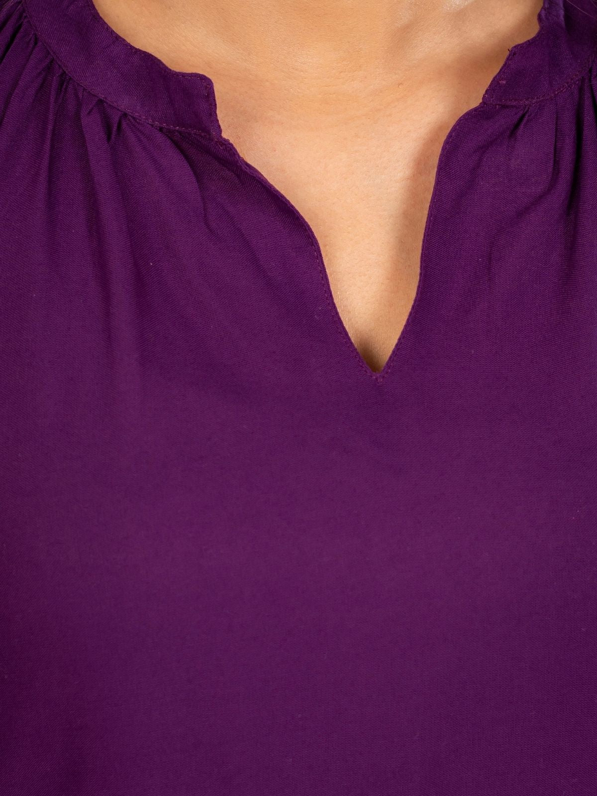 Purple Viscose Gathered Neckline Tops