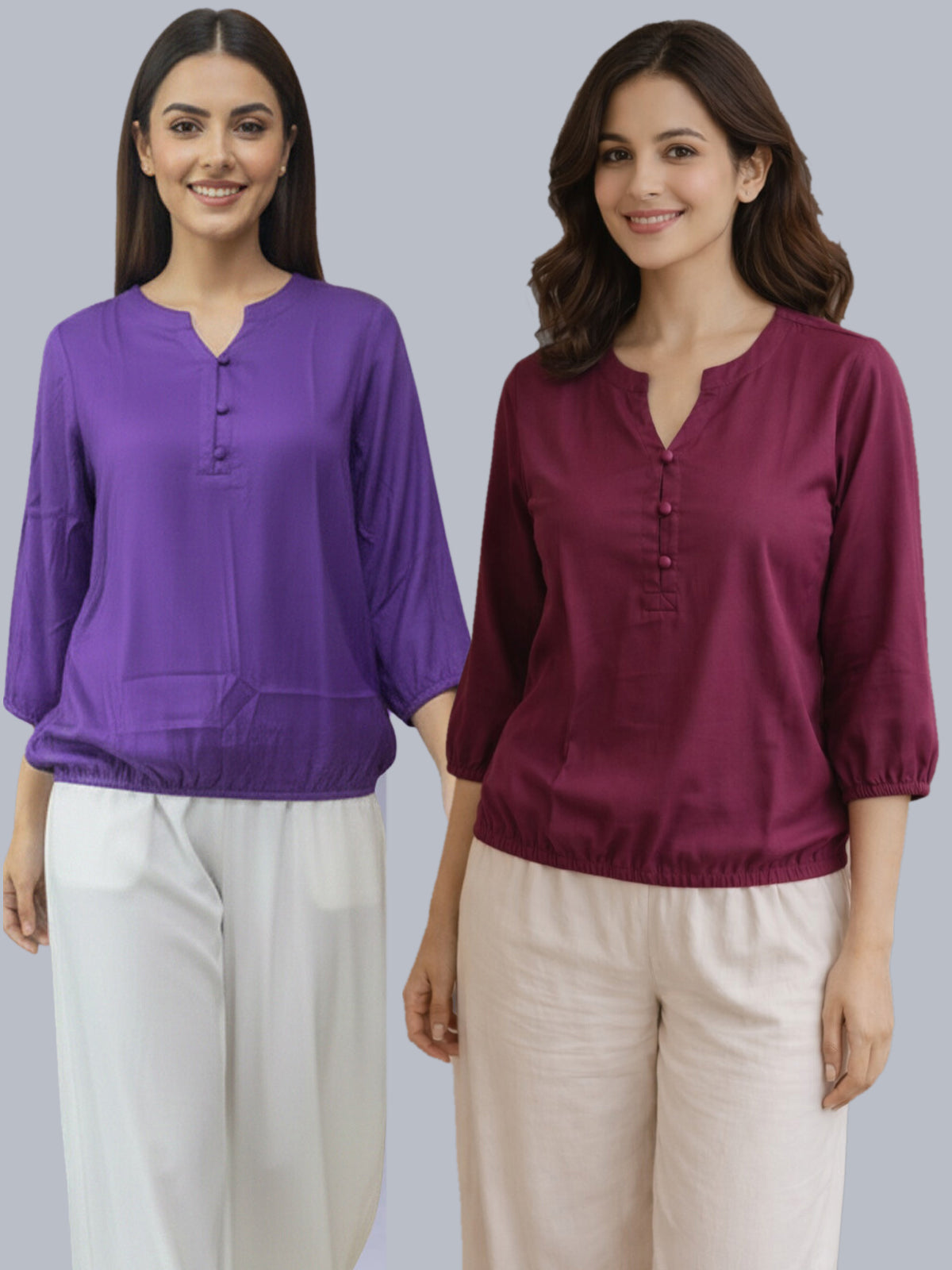 Pack Of 2 Purple and Wine Viscose Waist-Fit Tops