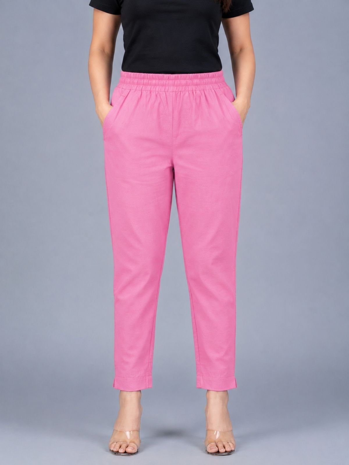 Denimblue & Pink Regular Fit Elastic Cotton Trouser Combo