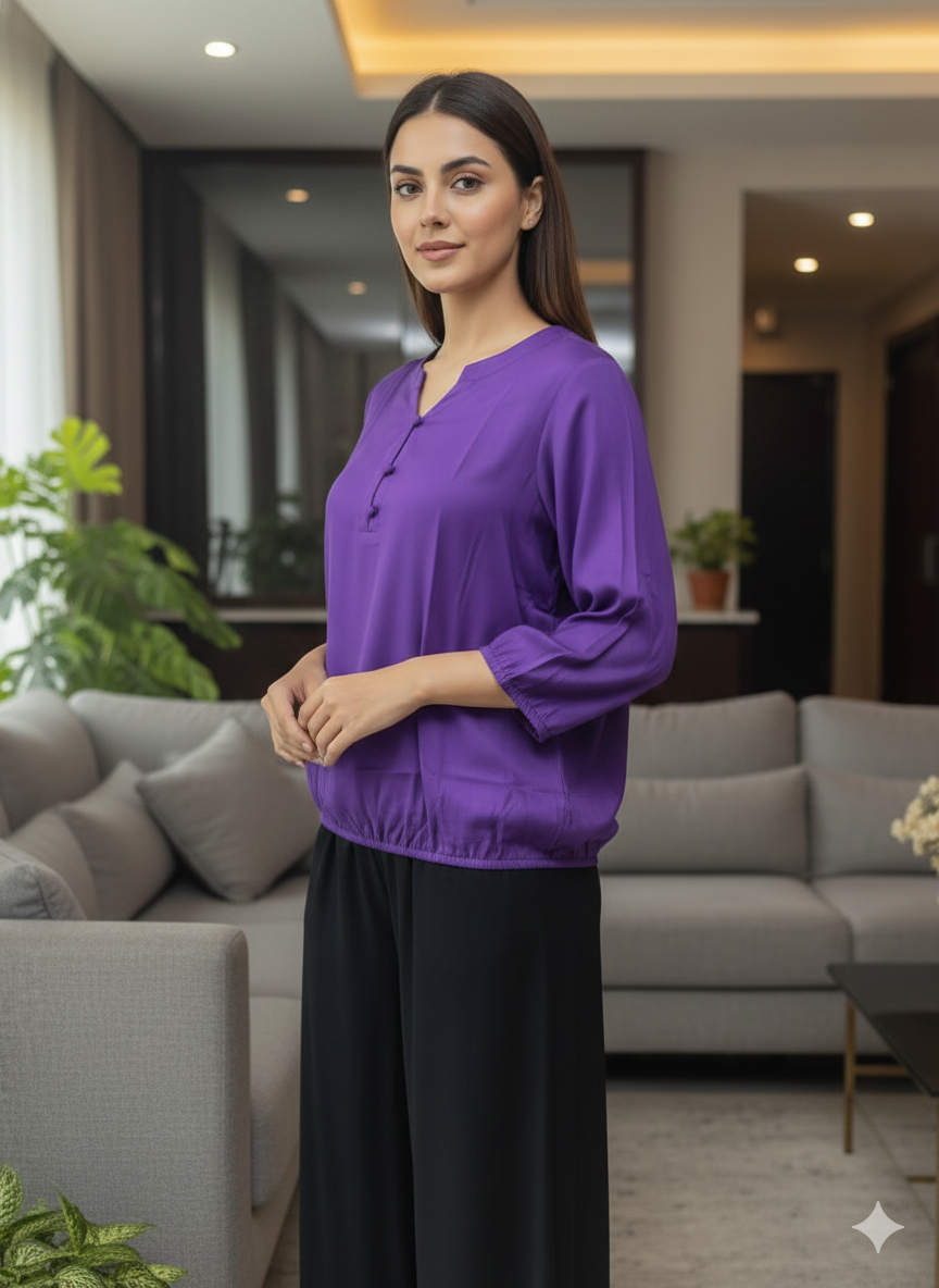 Pack Of 2 Black and Purple Viscose Waist-Fit Tops